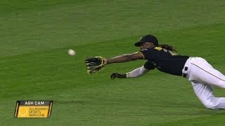 McCutchen lays out for a catch, saves a run