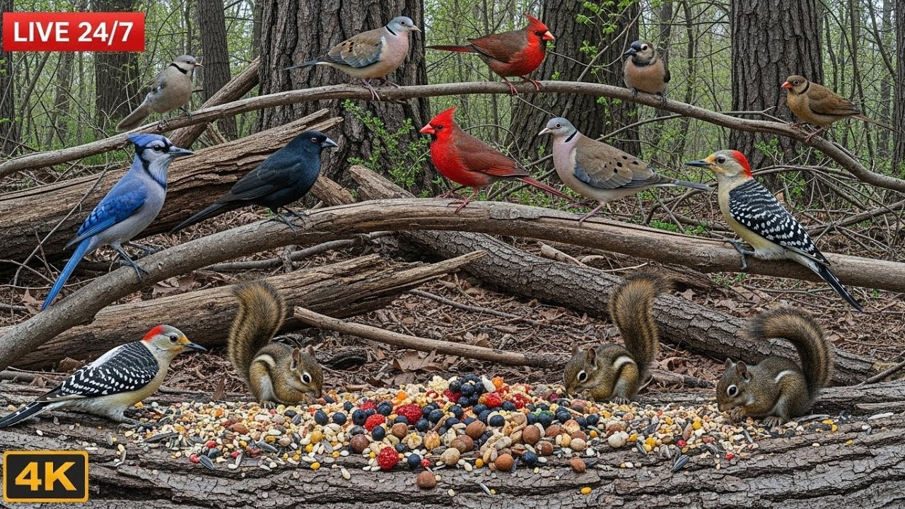 🔴 24/7 LIVE: Cat TV 😺 Cute Birds and Squirrels in the Snow 🐿 4K