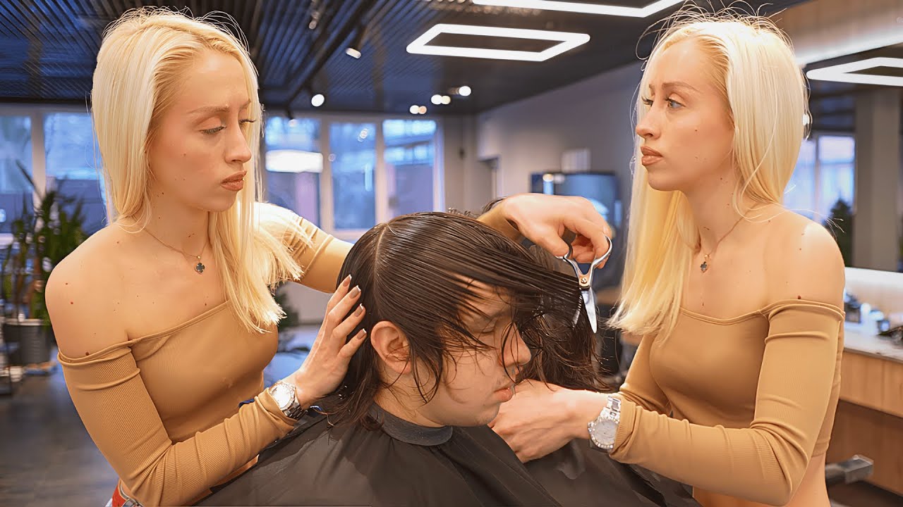 💈58-Minutes Slow & Gentle Scissors Haircut Routine with Ukrainian Barber Girl Olya