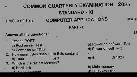 11th computer application Quarterly Exam original question paper 2025 