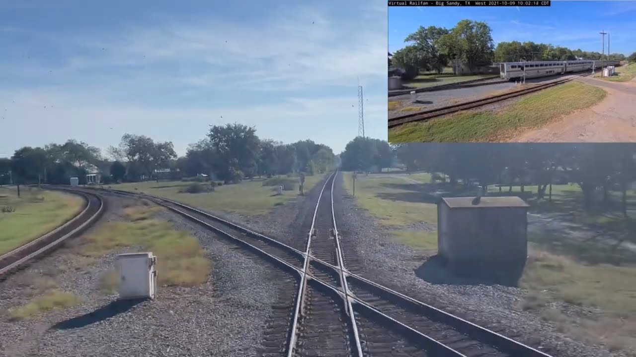 Amtrak Texas Eagle Coming Into Big Sandy Texas (Virtual Railfan Cam