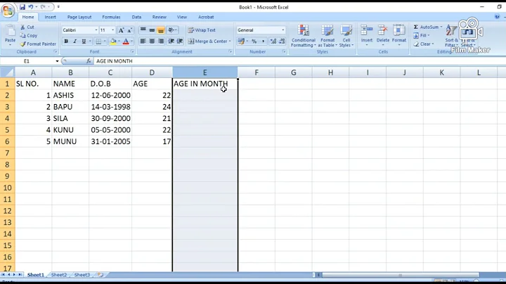 Calculation of Age in Years, Months, Days using Ms Excel