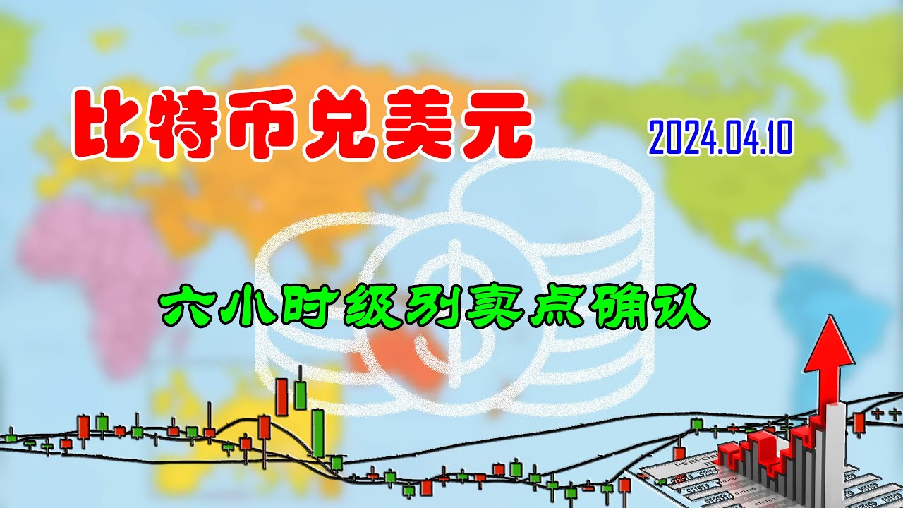 【两条均线看涨跌】比特币兑美元六小时级别卖点确认（202404101906）