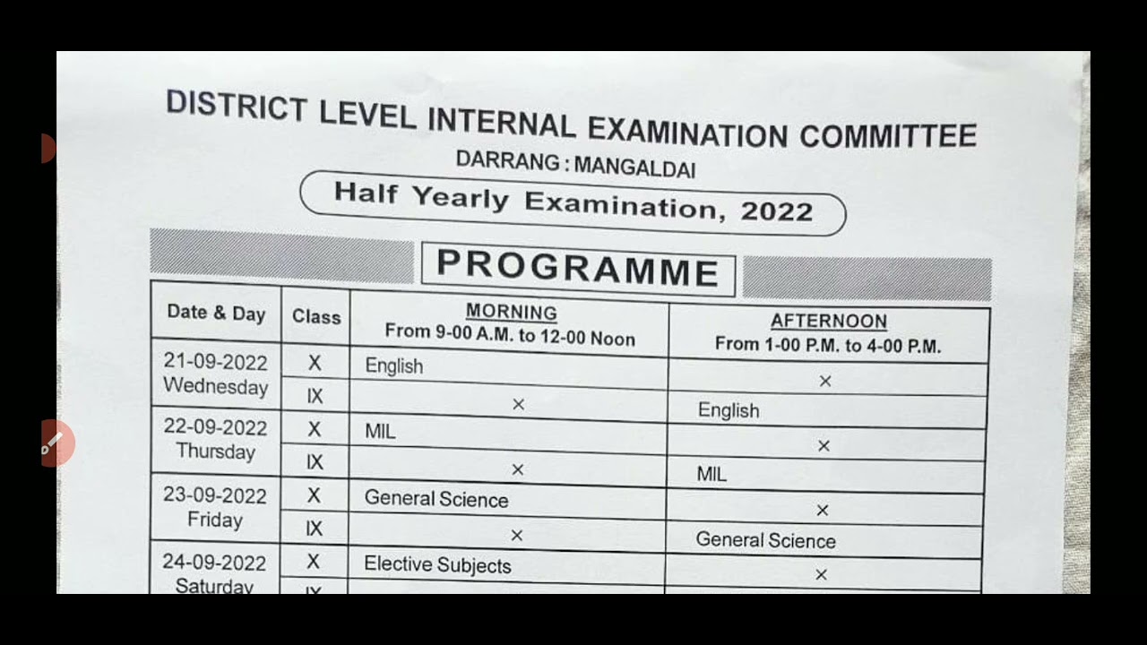 Darrang District Half yearly examination 2022 Routine|Class 9 & 10 Half yearly exam Darang:Mangaldoi