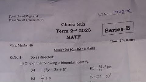 Maths paper discussion. of Class 8th Term 2nd. Series B.