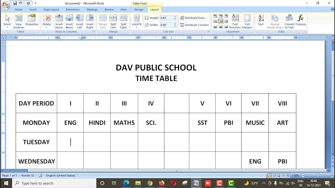 How to create Time Table In Ms Word • Create Time Table in Ms Word All ...