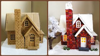 DIY Winter House Using Cardboard /Making DIY Winter Miniature Scene