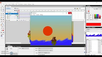 sea waves flash animation with moving boat