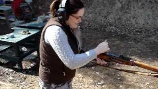 Alison at the range firing a Mosin Nagant.