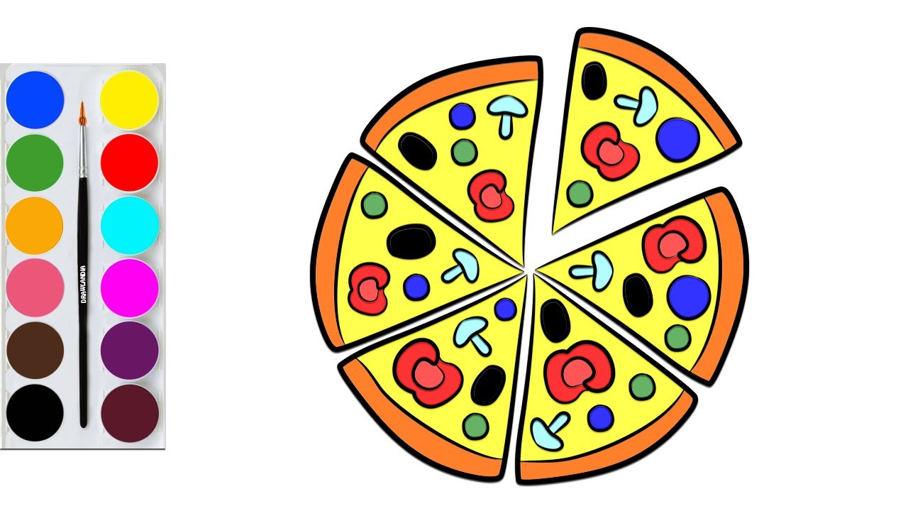 Coloring Videos for Kids Easy How to Draw Food Pizza Coloring