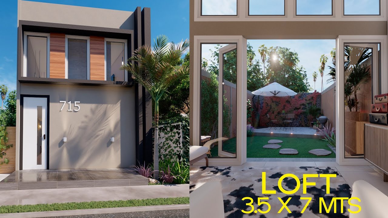 Casa pequeña 3.5x7 metros | Plano de Loft Moderno - YouTube