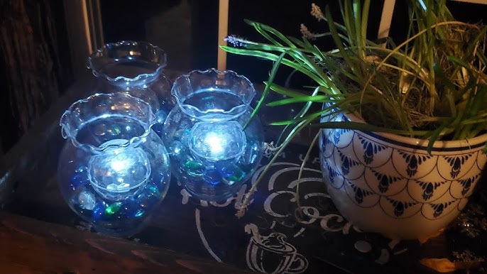 Hanging solar lights using glass chandelier bowls and dollar store items!