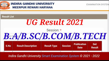 IGU B.a/B.sc/B.tech result 2021 | igu result 2021
