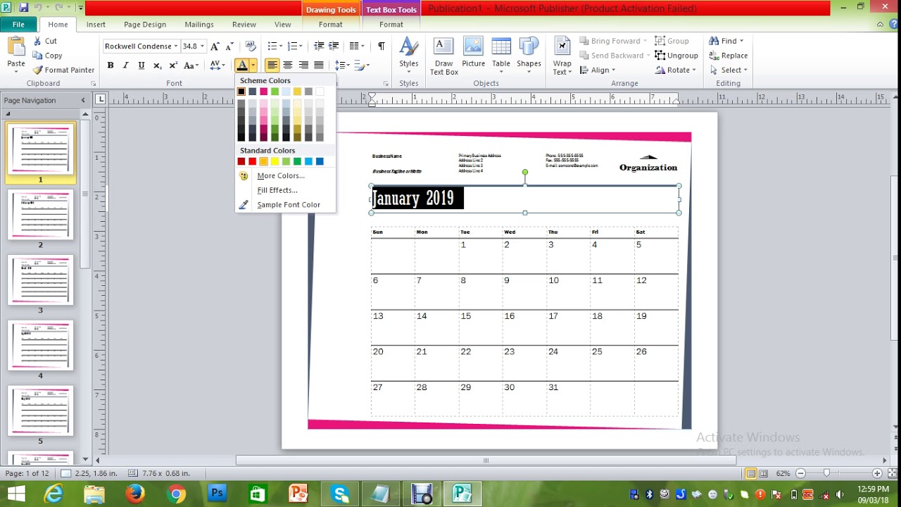 tutorial making a calendar in publisher YouTube
