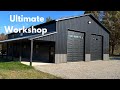 Tour of 40x64 black pole barn shop  ultimate workshop setup