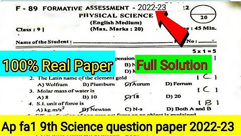 💯fa 1 9th class science question paper 2022-23 full solution|💯9th Science fa 1 question paper 2022