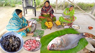 কাতলা মাছের পাতলা ঝোল,কুমড়ো ফুলের বড়া আর কাঁকড়া দিয়ে বেতো শাক রান্না || fish curry