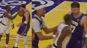 Luka Doncic gets heated with Kris Dunn for push and Jaxson Hayes backs him up 😳
