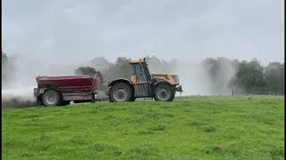 Spreading limestone on the farm