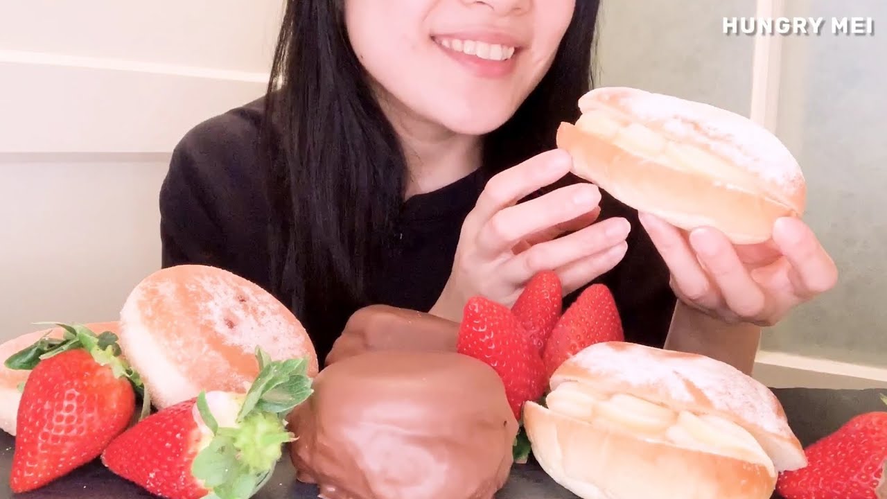 [MUKBANG] PASTRIES & BREAD ~ CUSTARD STRAWBERRY JELLY WHIPPED CREAM FILLED