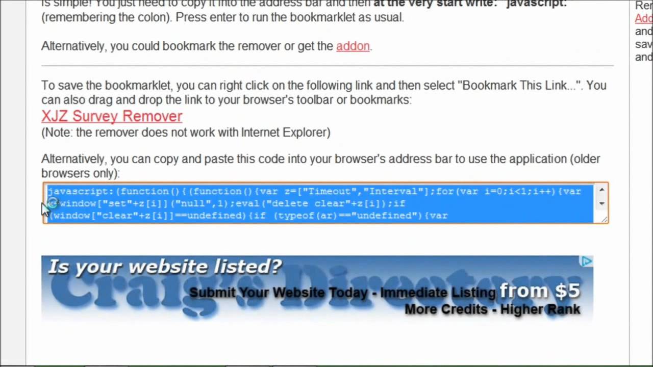 install the xjz survey remover bookmarklet install the xjz survey remover bookmarklet