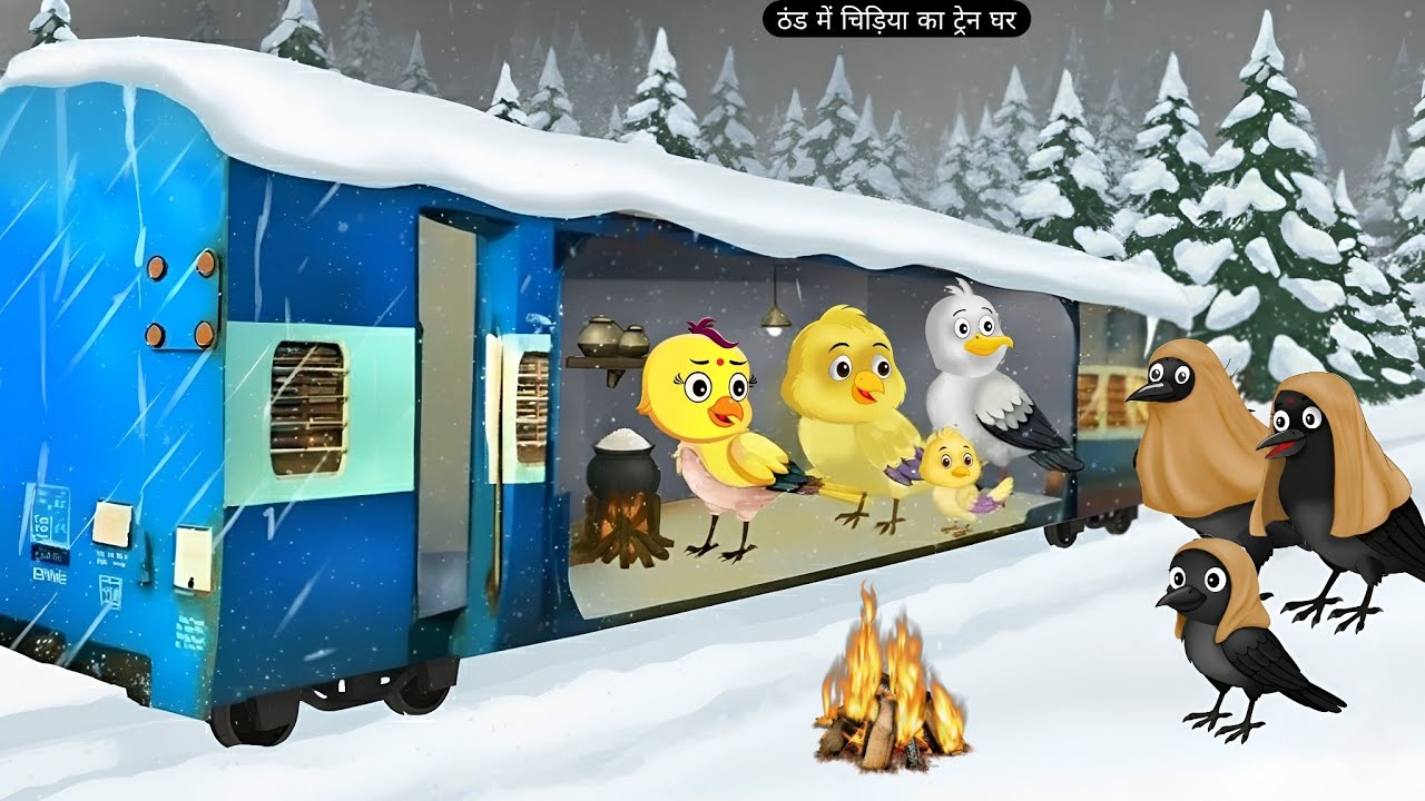 ठंड में चिड़िया का ट्रेन घर | Chidiya Wala Cartoon | Chidiya Cartoon | Kalu Kauwa Cartoon | Moral