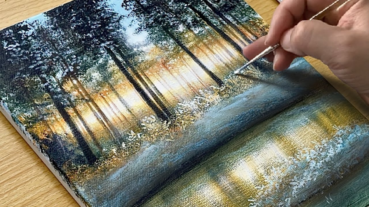 Gold Forest  Easy Acrylic Painting Step by Step for Beginners