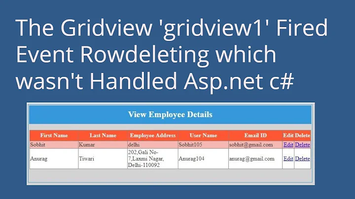 The Gridview 'gridview1' Fired Event Rowdeleting which wasn't handled Asp.net c#