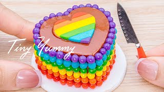 🍰 『Tiny Yummy』おいしいミニチュアレインボーハートケーキ| Rainbow Heart Cakes | Miniature Cake Recipes