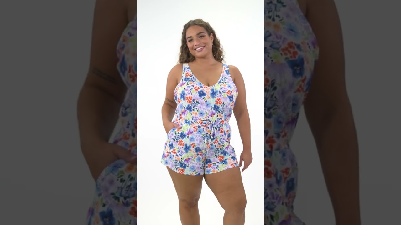 Sporti Plus Size Starlet Printed Tummy Control Swim Romper | SwimOutlet.com