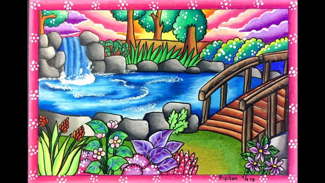 Drawing Beautifull Nature Scenery Using Oil Pastels Cara Gradasi