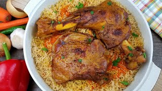 طبخ لحم تيس مع الرز طريقة سهلة واحترافية | Roasted Goat with Rice Recipe