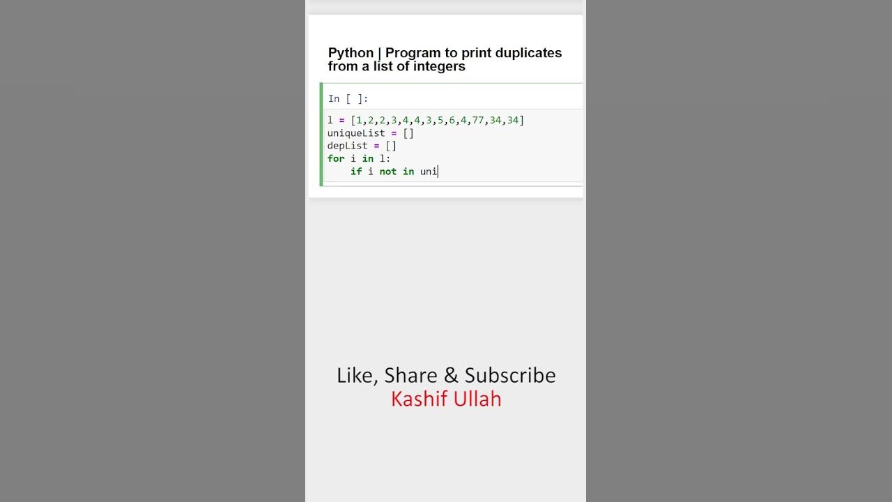 python program to print duplicates from a list of integers - YouTube