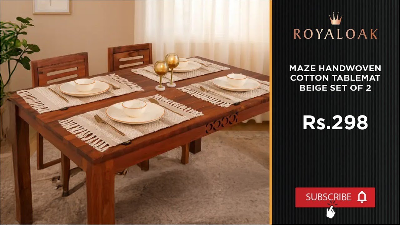 Royaloak | Maze Handwoven Cotton Table Mat Beige Set of 2