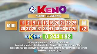 Tirage du midi Keno® du 15 janvier 2025 - Résultat officiel - FDJ