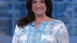 Susan Graver Printed Stretch Woven Blouse with Lace Trim on QVC