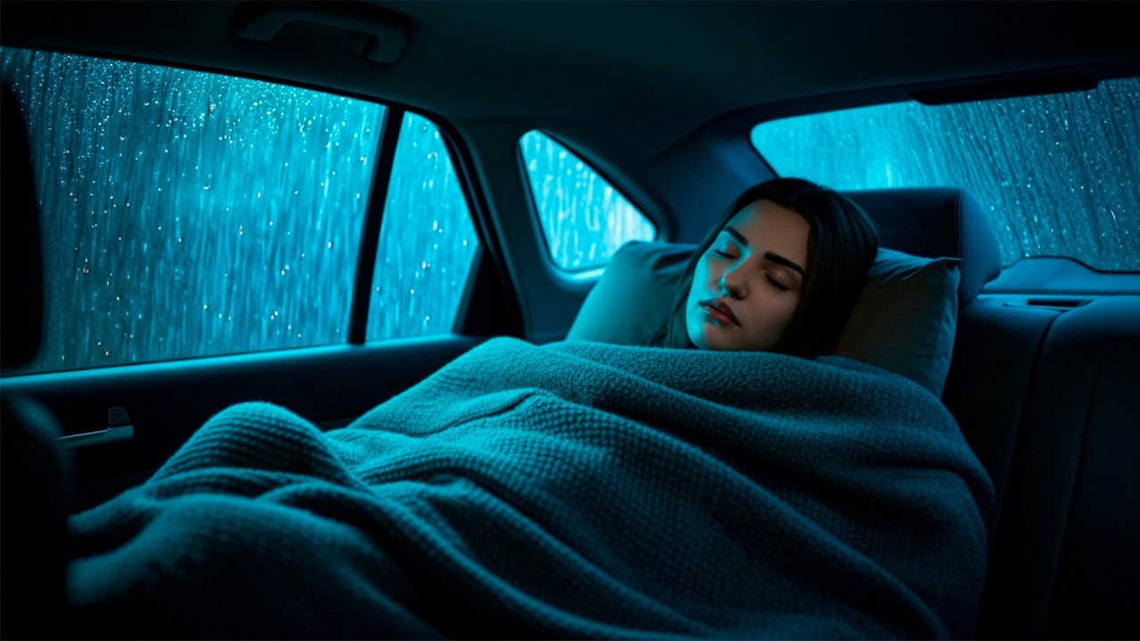 Sleep Instantly in Dark Car with Heavy Rain and Fierce Thunder on a Tin ...
