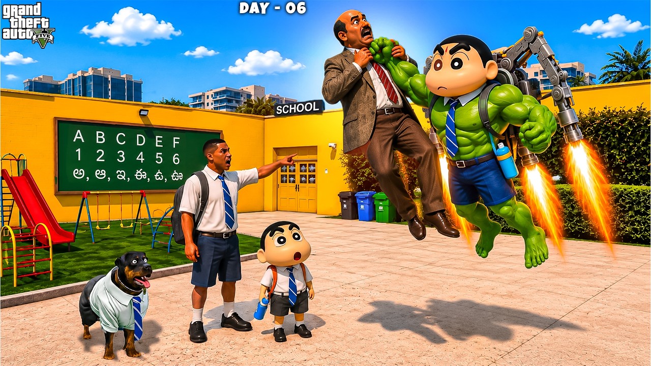 😱 Franklin, Shinchan & Chop Become HULK 💚 vs Angry Principal! | GTA 5 Telugu Gameplay