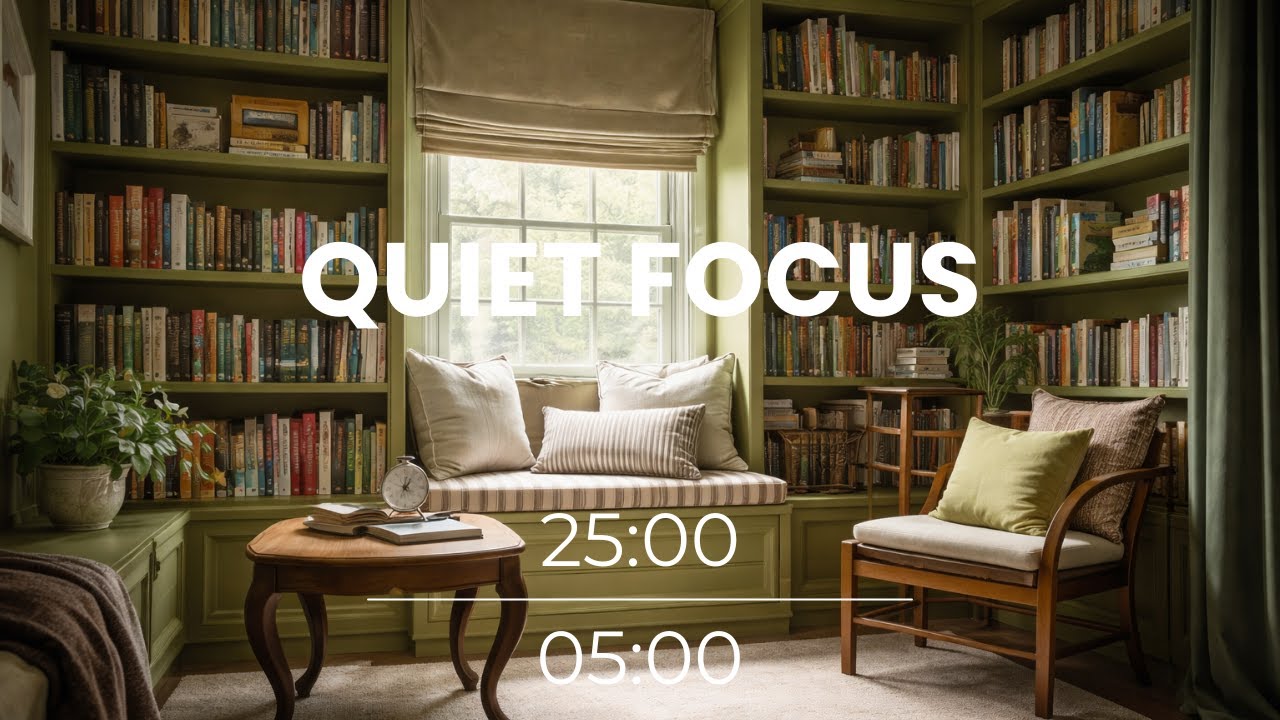 25/5 Study Timer – Calm Library Nook Ambience - YouTube