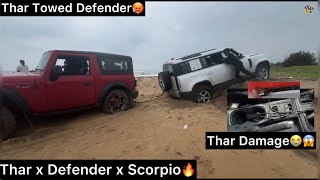 Thar ல Full ah Water😭. Thar Damage🥵Kaalayaa💔. Off-road in Thar x Defender 🔥. Scorpio vs Defender