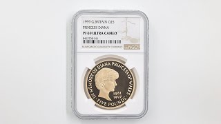 1999 英国 ダイアナ妃追悼記念 5ポンド 金貨 プルーフ NGC PF 69 UC 準