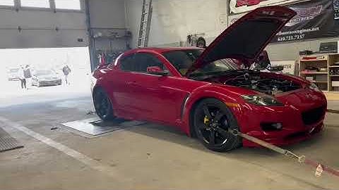 Mazda RX8 full Renesis engine  turbo on Dyno making 407 whp 289 WTQ  on 12 psi, Fueltech FT550
