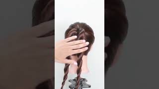 Cute braided hair bun fast and easy #short #hairbun #hairhacks