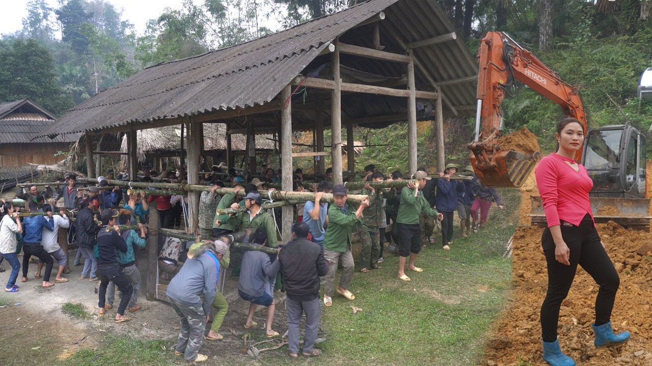 Full video Building House: Shocked by the power of a village 280 households moving a wooden house