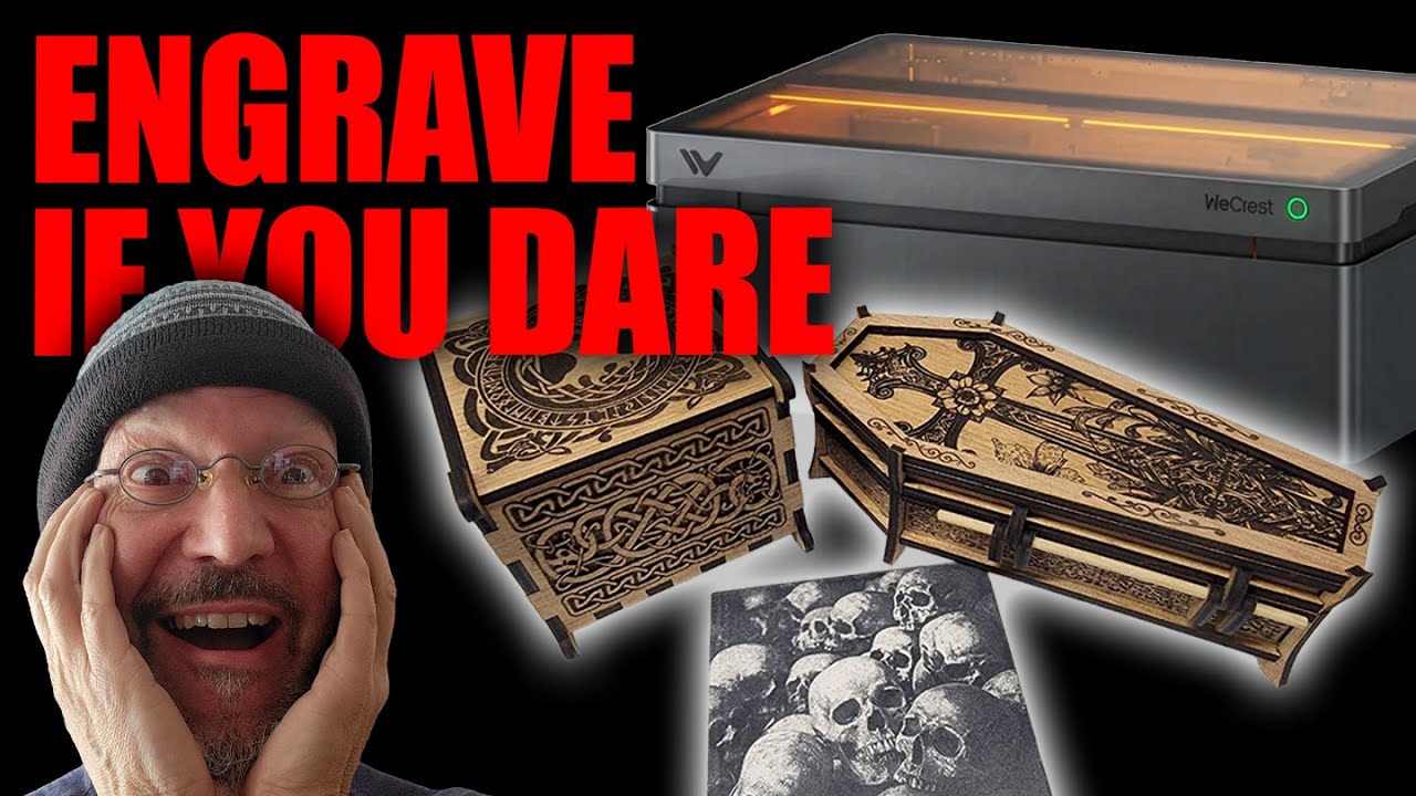 Жуткие проекты на Хэллоуин с лазером WeCREAT Vision Pro 45W! (Создание гравировки гроба и черепа).