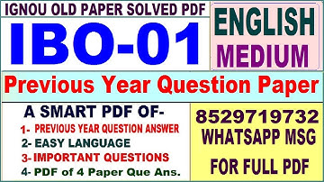 IBO 01 Previous Year Question Paper Solved in English || ibo 01 important questions with answers