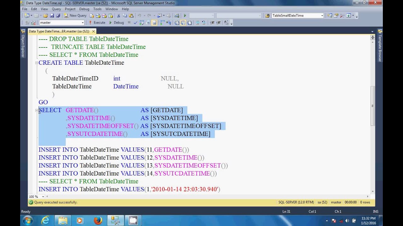 SQL Server In Telugu DataType DateTime - YouTube