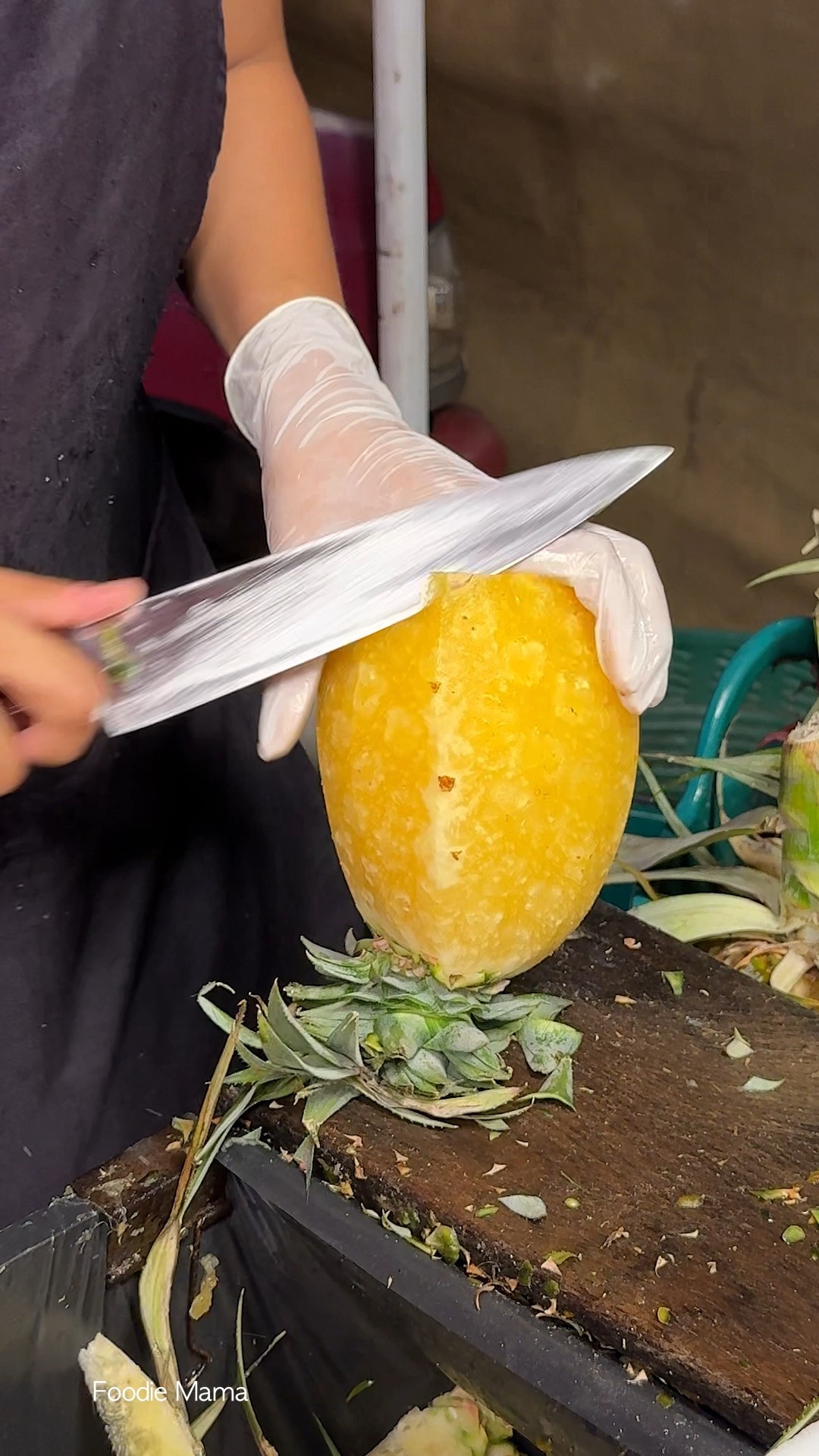 Thai Girl Selling Fresh Pineapple - Fruit Cutting Skills