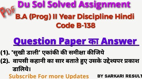 Du Sol Solved Assignment | B.A.(Prog.) II Year Discipline Hindi B-138 | Solved Assignment |Sarkari