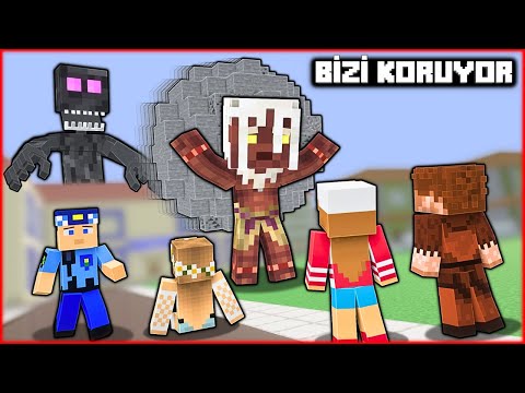 GİZEMLİ CANAVAR TAŞ FIRLATTI, HÜSAMETTİN BİZİ KORUDU! 😱 - Minecraft